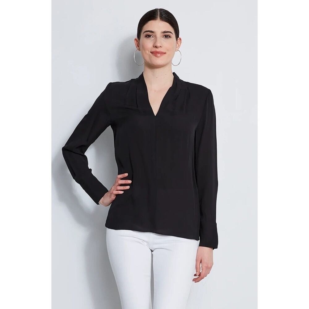 Elie Taharie Black Long Sleeve Silk Contour Shirt Size Medium MSRP $298